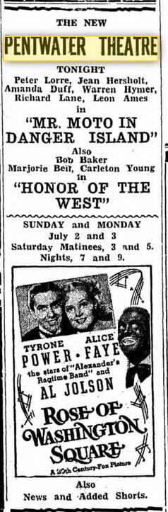 Pentwater Theatre - Jul 1 1939 Opening Ad (newer photo)